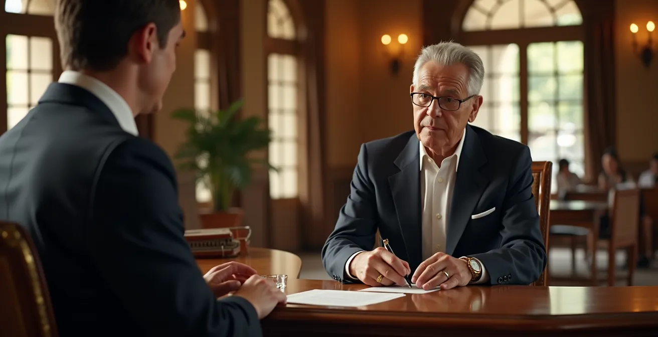 Eleganter Concierge-Desk in einer deutschen Hotellobby mit goldenen Details