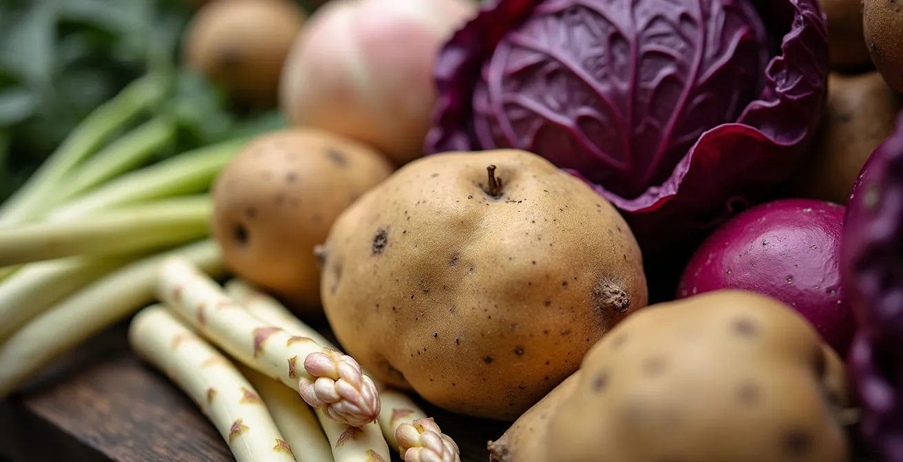 Makroaufnahme von traditionellem deutschem Marktgemüse mit Texturdetails