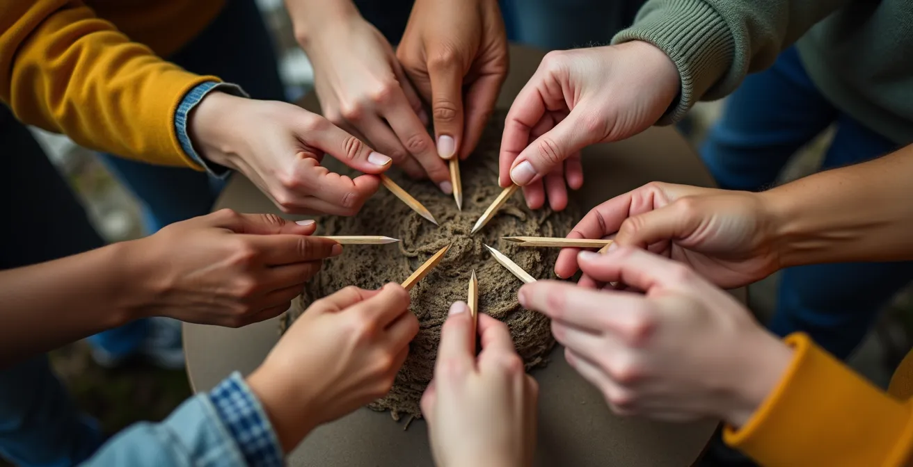 Verschiedene Hände arbeiten an einem gemeinsamen Projekt, Symbol für Integration im deutschen Vereinsleben