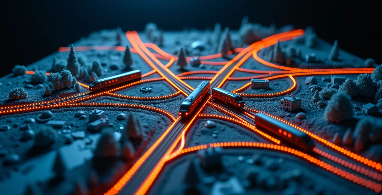 Visualisierung der deutschen Bahnstrecken mit Fokus auf Nord-Süd versus Ost-West Achsen