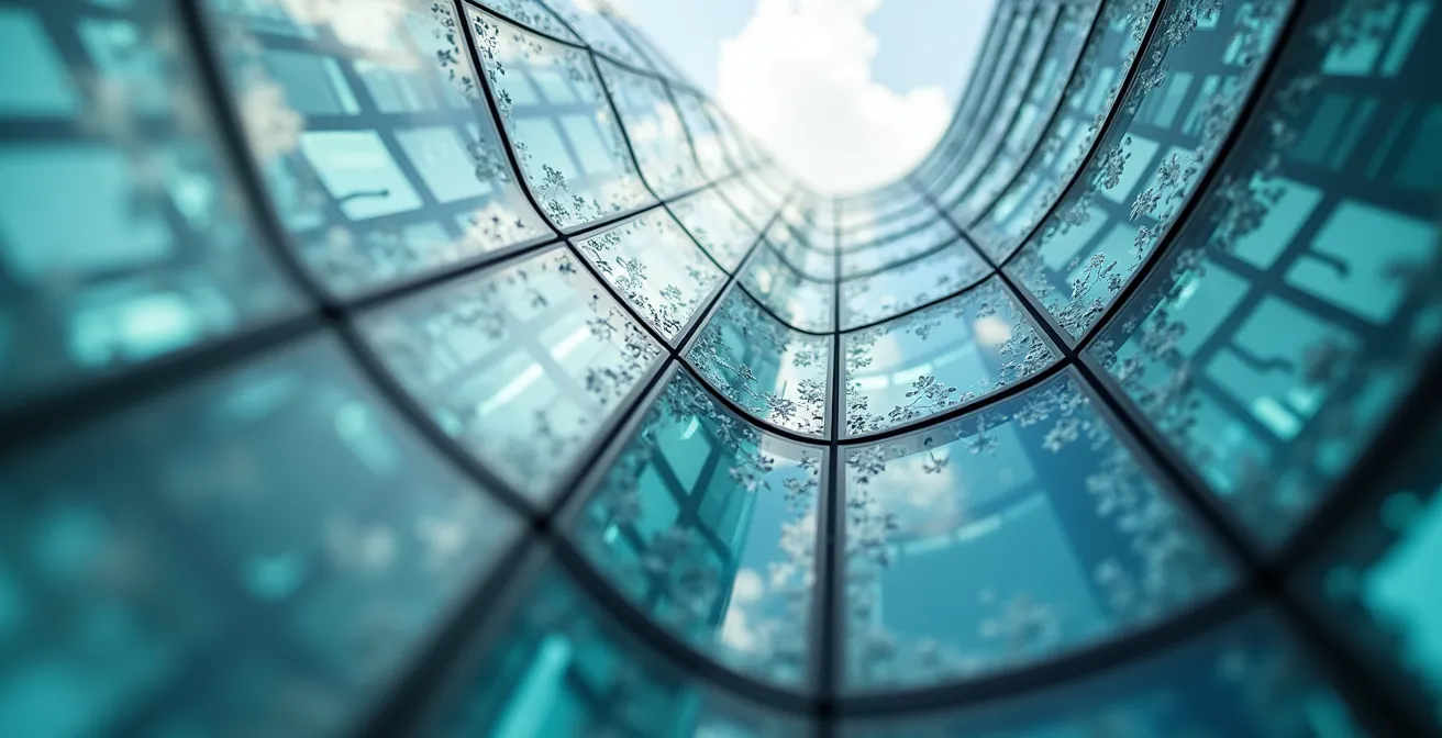 Architektonisches Detail der Elbphilharmonie mit charakteristischer Glasfassade