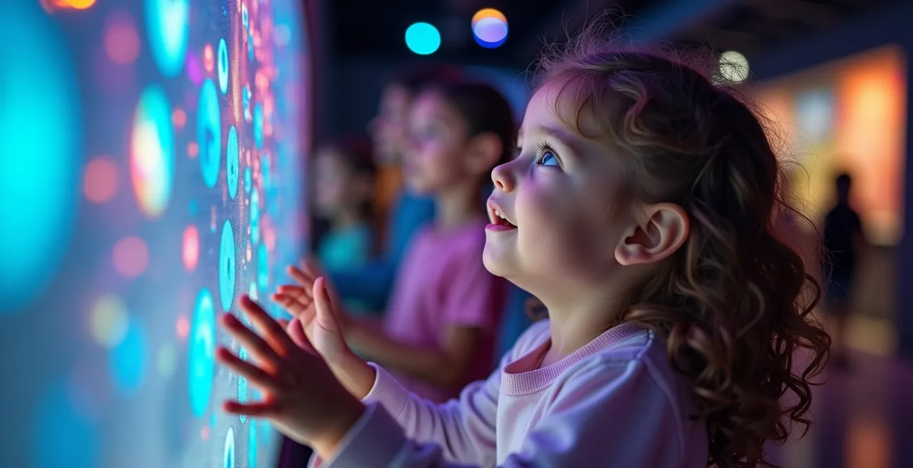 Kinder experimentieren in einem interaktiven Wissenschaftsmuseum