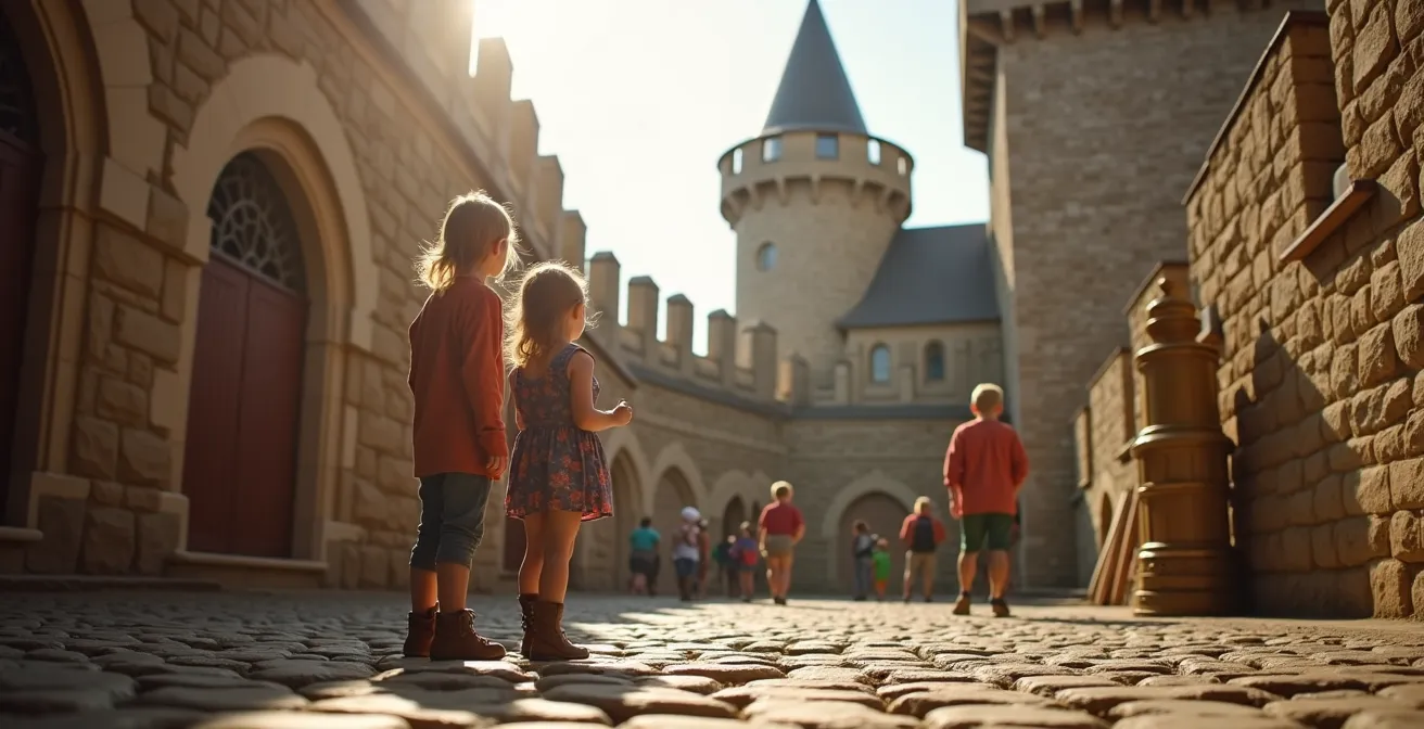 Kinder erkunden interaktiv eine mittelalterliche Burg
