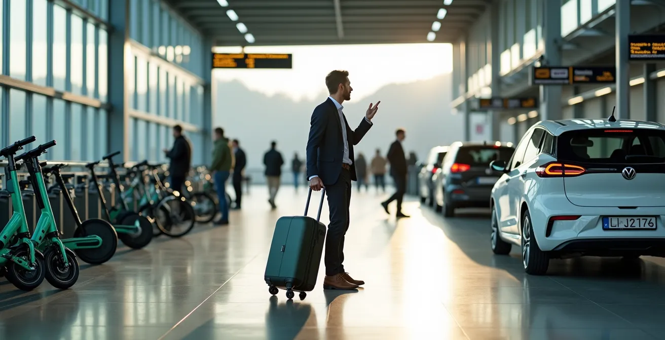 Mobilitäts-Hub mit verschiedenen Sharing-Optionen an einem deutschen Bahnhof
