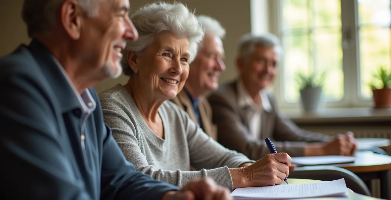 Senioren beim gemeinsamen Lernen in einem VHS-Kurs