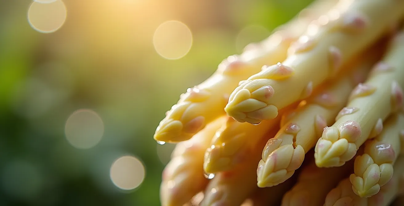 Frischer weißer Spargel auf traditionellem Spargelmarkt
