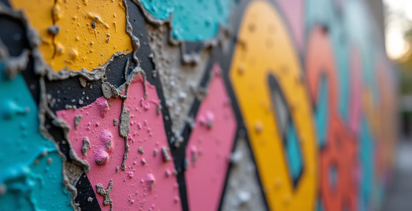 Großflächiges Street-Art-Mural an einer Hauswand in Mannheim mit abstrakten Formen