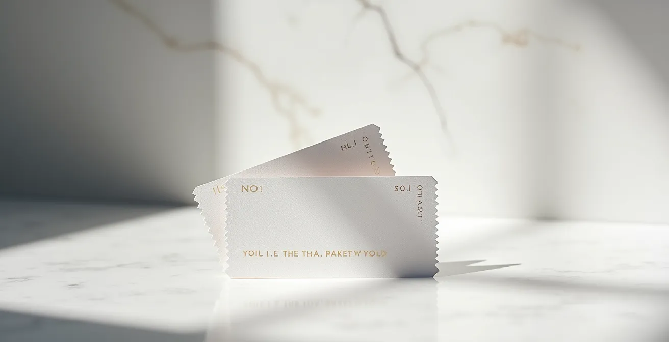 Zwei Bahntickets auf einer Marmorfläche symbolisieren die Wahl zwischen Direktbuchung und Portalbuchung.